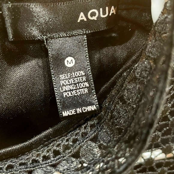 $240 Aqua Black mini dress Dotted Lace Mock Neck Tiered A-Line Size M - Picture 2 of 3